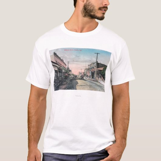 Uitzicht van de bedrijfsafdeling met paardenwagens t-shirt (Voorkant)