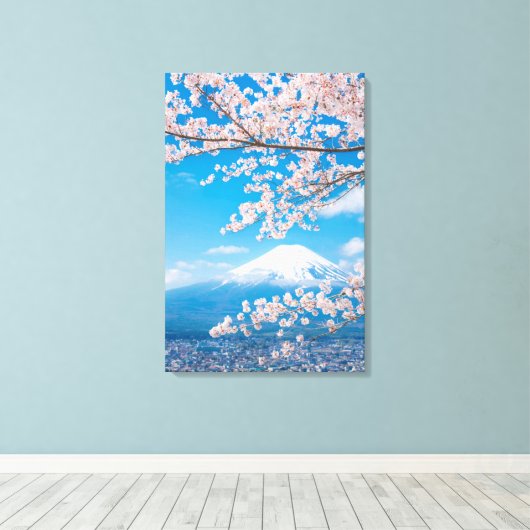 Uitzicht van de berg Fuji met Cherry Blossom Canvas Afdruk (Insitu (Houten vloer))