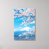 Uitzicht van de berg Fuji met Cherry Blossom Canvas Afdruk (Voorkant)