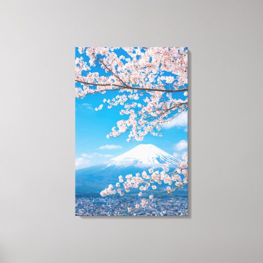 Uitzicht van de berg Fuji met Cherry Blossom Canvas Afdruk (Voorkant)