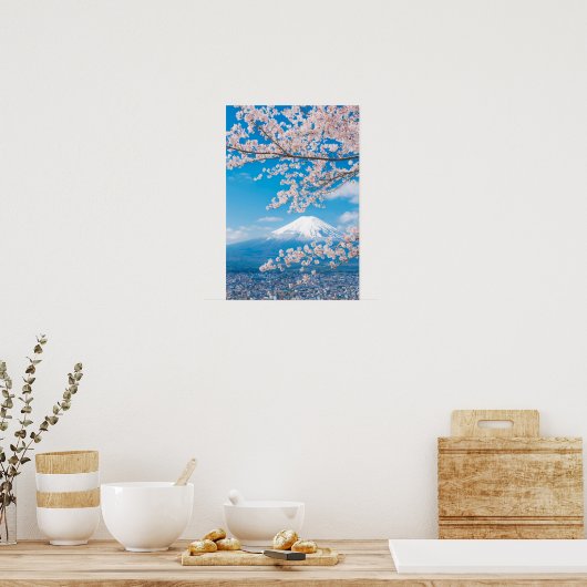 Uitzicht van de berg Fuji met Cherry Blossom Poster (Keuken)