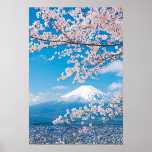 Uitzicht van de berg Fuji met Cherry Blossom Poster