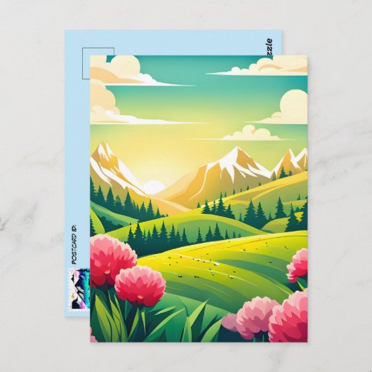 Uitzicht van de bergen, postkruising briefkaart (Voorkant / Achterkant)