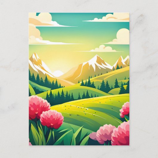 Uitzicht van de bergen, postkruising briefkaart (Voorkant)