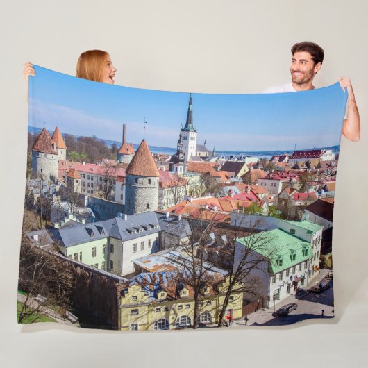 Uitzicht van de binnenstad van Tallinn Fleece Deken (In situ)