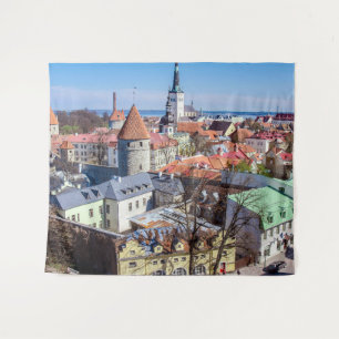 Uitzicht van de binnenstad van Tallinn Wandkleed