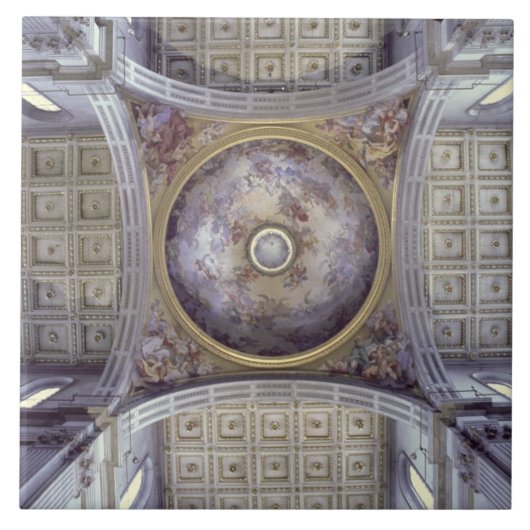 Uitzicht van de binnenzijde van de cupola, ingebou tegeltje (Voorkant)