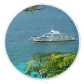 Uitzicht van de Bonaire Oceaan met Boat Ceramic Pu Keramische Knop (Voorkant)