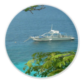 Uitzicht van de Bonaire Oceaan met Boat Ceramic Pu Keramische Knop