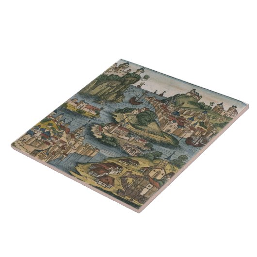 Uitzicht van de Bosporus dat het Zwarte Zee binnen Tegeltje (Zijkant)