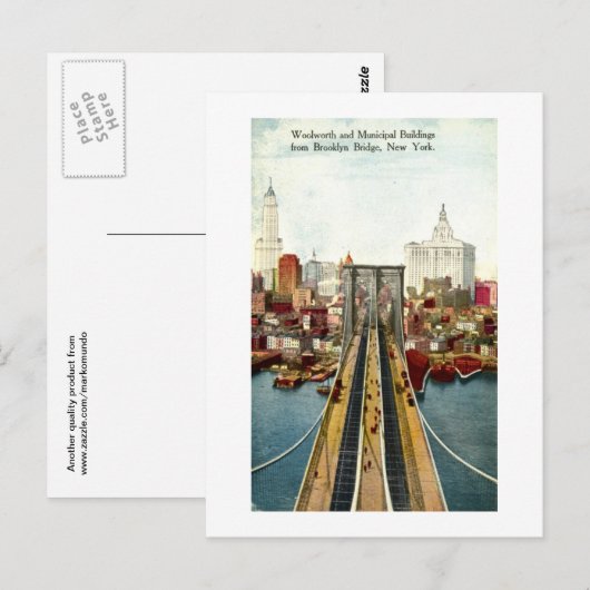 Uitzicht van de Brooklyn Bridge, NY Briefkaart (Voorkant / Achterkant)
