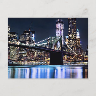 Uitzicht van de Brooklyn bridge-reflectie in New Y Briefkaart