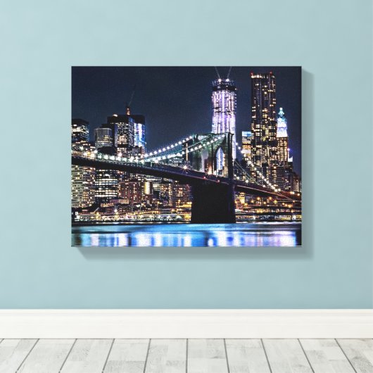 Uitzicht van de Brooklyn bridge-reflectie in New Y Canvas Afdruk (Insitu (Houten vloer))
