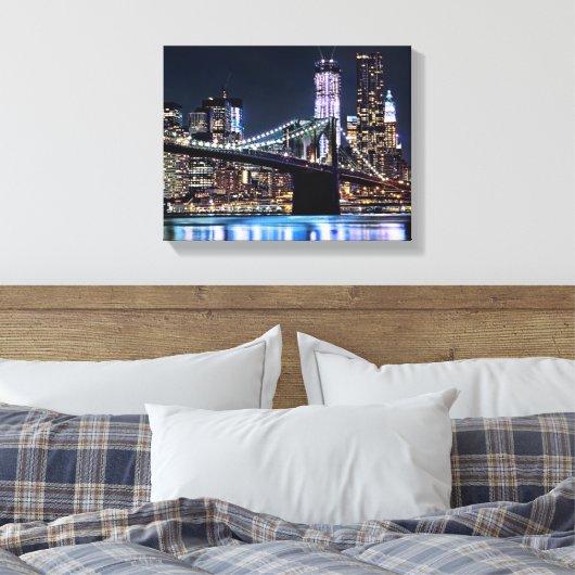 Uitzicht van de Brooklyn bridge-reflectie in New Y Canvas Afdruk (Insitu (Slaapkamer))