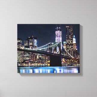 Uitzicht van de Brooklyn bridge-reflectie in New Y Canvas Afdruk