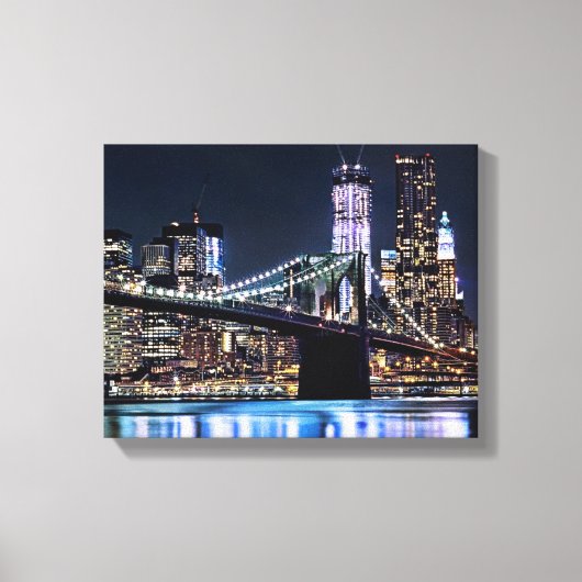 Uitzicht van de Brooklyn bridge-reflectie in New Y Canvas Afdruk (Voorkant)