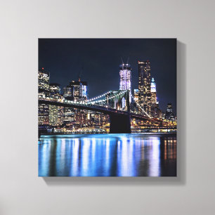 Uitzicht van de Brooklyn bridge-reflectie in New Y Canvas Afdruk