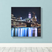 Uitzicht van de Brooklyn bridge-reflectie in New Y Canvas Afdruk (Insitu (Houten vloer))