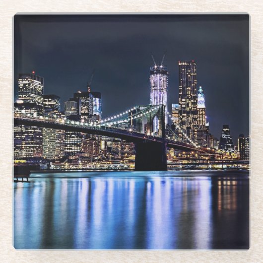 Uitzicht van de Brooklyn bridge-reflectie in New Y Glazen Onderzetter (Voorkant)
