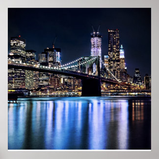 Uitzicht van de Brooklyn bridge-reflectie in New Y Poster