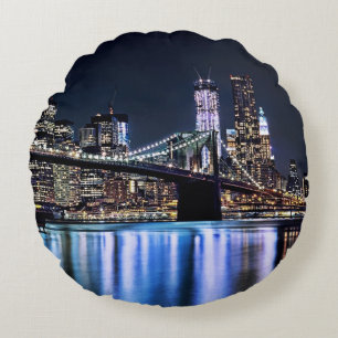 Uitzicht van de Brooklyn bridge-reflectie in New Y Rond Kussen