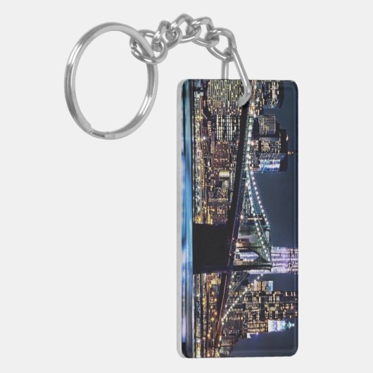 Uitzicht van de Brooklyn bridge-reflectie in New Y Sleutelhanger (Voorkant Links)