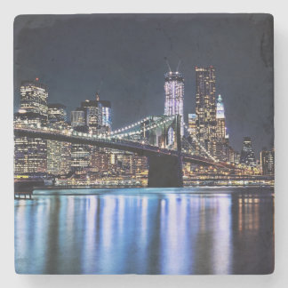 Uitzicht van de Brooklyn bridge-reflectie in New Y Stenen Onderzetter