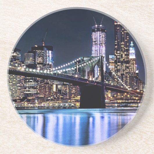 Uitzicht van de Brooklyn bridge-reflectie in New Y Zandsteen Onderzetter (Voorkant)