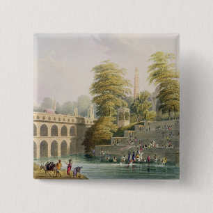 Uitzicht van de brug nabij Baroda in Guzerat, van  Vierkante Button 5,1 Cm