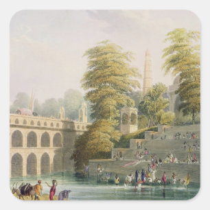 Uitzicht van de brug nabij Baroda in Guzerat, van Vierkante Sticker