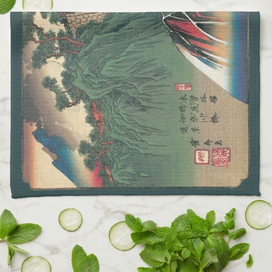 Uitzicht van de brug over de rivier de Ina, Nojiri Theedoek (Gevouwen)