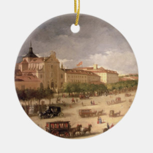 Uitzicht van de Calle de Alcala, Madrid (olie op h Keramisch Ornament
