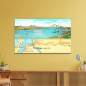 Uitzicht van de Carquinez-brug en -kaart Canvas Afdruk (Insitu (Woonkamer))