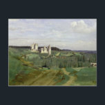 Uitzicht van de Chateau de Pierrefonds, c.1840-45 Briefkaart<br><div class="desc">Uitzicht van de Chateau de Pierrefonds, c.1840-45 | door Jean Baptiste Camille Corot | Art Location: Musee des Beaux-Arts, Quimper, Frankrijk | Franse artiest | Collectie Afbeelding nummer: XMP26277</div>