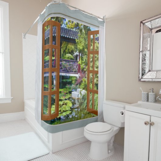 Uitzicht van de Chinese tuin Douchegordijn (In situ)