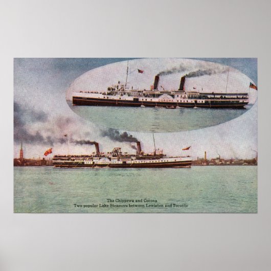 Uitzicht van de Chippewa en Corona Steamers Poster (Voorkant)