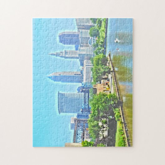 Uitzicht van de Cleveland Ohio (verfeffect) Puzzle Legpuzzel (Verticaal)