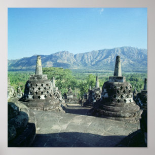 Uitzicht van de drie cirkelvormige terrassen poster