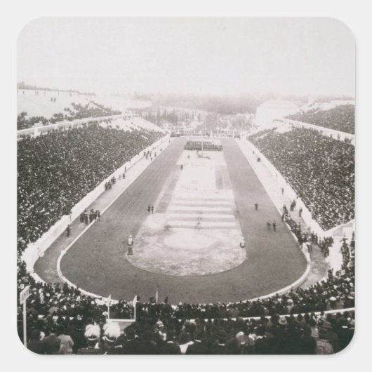 Uitzicht van de eerste officiële Olympische Spelen Vierkante Sticker (Voorkant)