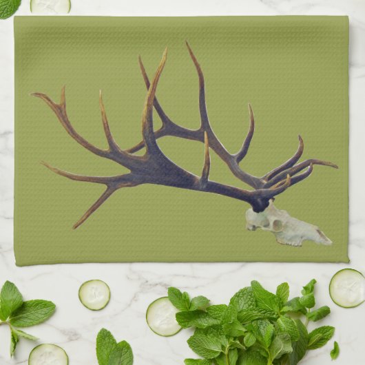 Uitzicht van de elandschedel theedoek (Gevouwen)