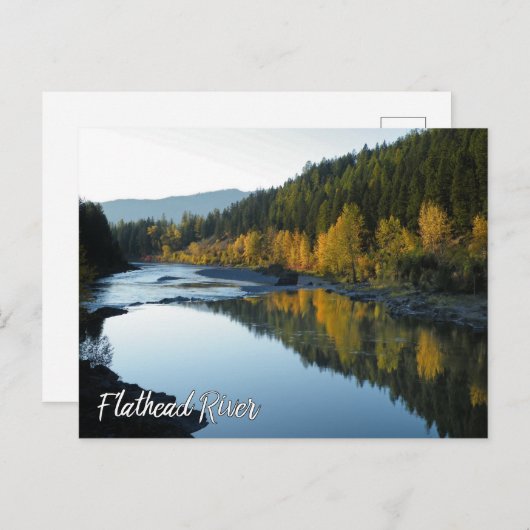 Uitzicht van de flathead met bergen en Herfst bome Briefkaart (Voorkant / Achterkant)