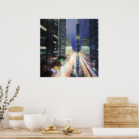 Uitzicht van de gebouwen van de financiële wijk ka poster (Keuken)