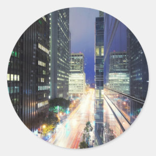 Uitzicht van de gebouwen van de financiële wijk ka ronde sticker