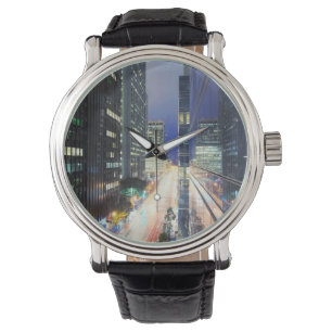 Uitzicht van de gebouwen van het financiële distr horloge