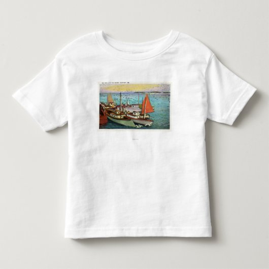 Uitzicht van de Golven en Schepen van het Zee op d Kinder Shirts (Voorkant)