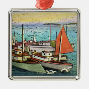 Uitzicht van de Golven en Schepen van het Zee op d Metalen Ornament