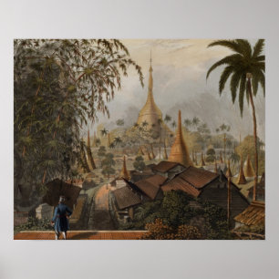 Uitzicht van de Grote Dagon Pagoda en de aangrenze Poster