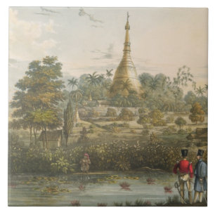 Uitzicht van de Grote Dagon Pagoda in Rangoon van  Tegeltje