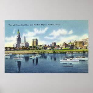 Uitzicht van de Hartfort Skyline in de Connecticut Poster