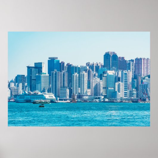 Uitzicht van de haven van Hongkong op het tijdstip Poster (Voorkant)